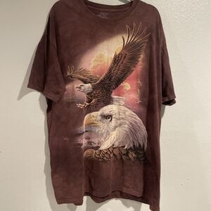 The Mountain Bald Eagle Big Print T-Shirt Adult 2XL Brown Tie Dye Nature Collage